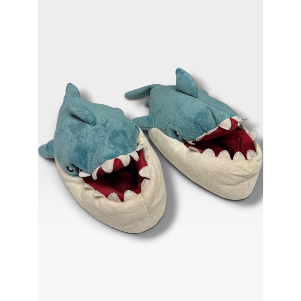 Cat & Jack Knox Shark Ankle Biter Plush Slippers Blue Kids M 2 3